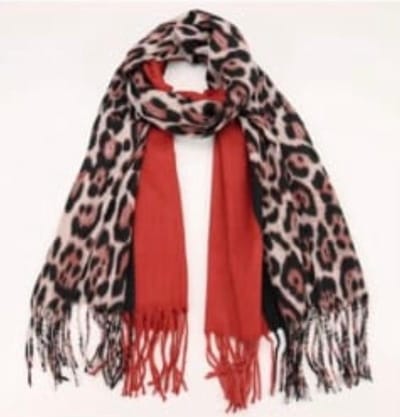 Dames lange sjaal warm met panterprint roodbruin/beige/zwart