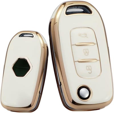 Vouwbare TPU Sleutelhoes voor Renault Auto's - Beschermende Cover voor Sleutels, Geschikt voor Kadjar, Captur, Megane en Meer, 3 Sleutels, Goud, Beige