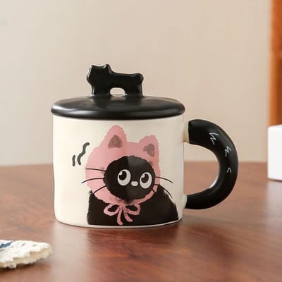 Schattige Kat Keramische Mok Praktisch Cadeau voor Beste Vriend Thuis Drinkwaterbeker Kantoor Koffiekop met Deksel 359ml