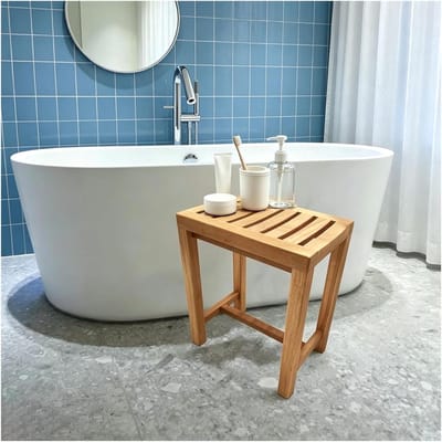 Douchebank Teak - Douchestoel - Comfortabel Zitten - Waterbestendig Ontwerp - 47 x 33 x 48 cm - Teak