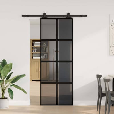 vidaXL - Schuifdeur - met - beslag - 76x205 - cm - gehard - glas - en - aluminium