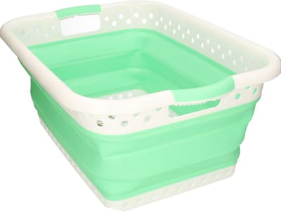 Benson opvouwbare wasmand - groen/wit - 61 x 44 cm