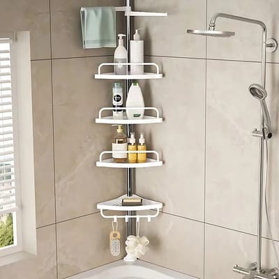 M-Goods - Doucherek Hoek - Doucheplank Zonder Boren - Verstelbaar Douche Rek - Badkamer Organizer - Wit