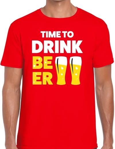 Time to drink Beer - tekst t-shirt - rood - voor heren - Thema feest shirts - BIER Drinken - Drank - Festival - Carnaval S