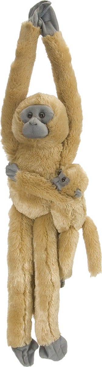 Wild Republic Pluche hangende aap met baby knuffel dier - lichtbruin - 53 cm - apen knuffels