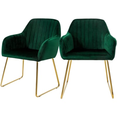 Eetkamerstoelen met rugleuning set van 2 groen fluwelen bekleding met metalen poten ML-Design