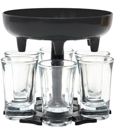 Drankdispenser voor shotjes - met 6 glazen - Cadeau - Drankspel - D13 cm