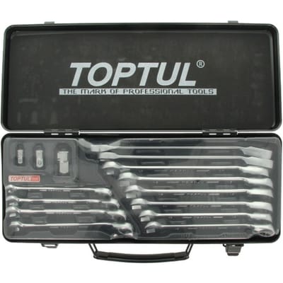 Ratelsleutel set TOPTUL 15st 8 9-18,19mm 3 dopsleutels