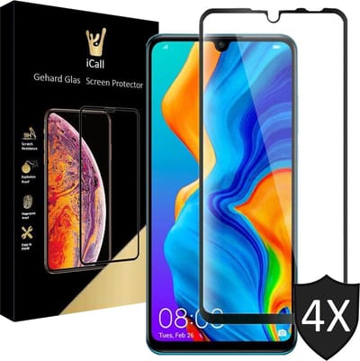 Screenprotector geschikt voor Huawei P30 Lite - Tempered Glass Gehard Glas - Full Screen Cover Volledig Beeld - 4 Stuks
