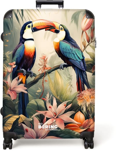 NoBoringSuitcases.com® - Koffer groot - Reiskoffer lichtgewicht - Twee toekans op een tak in de jungle - Rolkoffer met 4 wielen - Grote trolley XL - 98 liter bagage