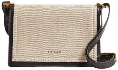 Ted Baker Leren Schoudertas Talea Herringbone Canvas Crossbody Bag Brn-Choc Zwart