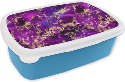 Broodtrommel Blauw - Lunchbox - Brooddoos - Marmer - Goud - Paars - Patroon - 18x12x6 cm - Kinderen - Jongen