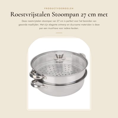 Dailygoods- Stoompan 2-laags 27cm - Roestvrij Stalen Pan - Voedselstoompan - Ergonomische Handgreep - Hoogwaardig Glazen Deksel - Elegant Ontwerp - Stoomkoker