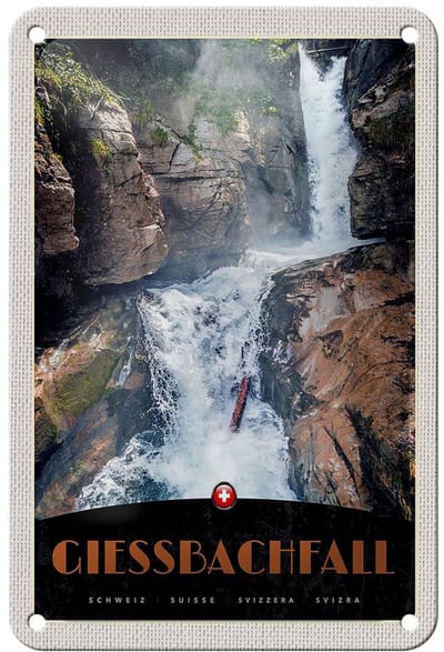 Blechschild Reise 12x18cm Gießbachfall Schweiz Wasserfall Natur Schild