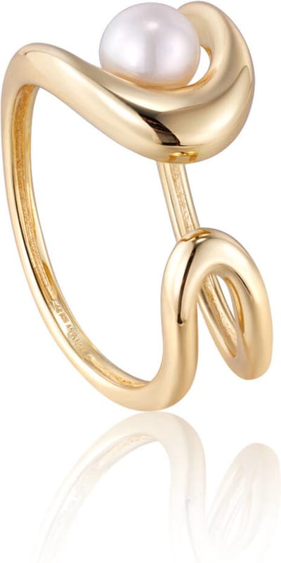 Ania Haie AH R043-02G Pearl Power Dames Ring - Sieraad - Zilver - Goudkleurig - 925 Zilver - Parel - Zoetwaterparel - 12 mm breed