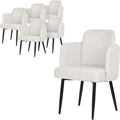 Set van 6 eetkamerstoelen met rugleuning & armleuning Beige met metalen poten tot 120 kg ML-Design