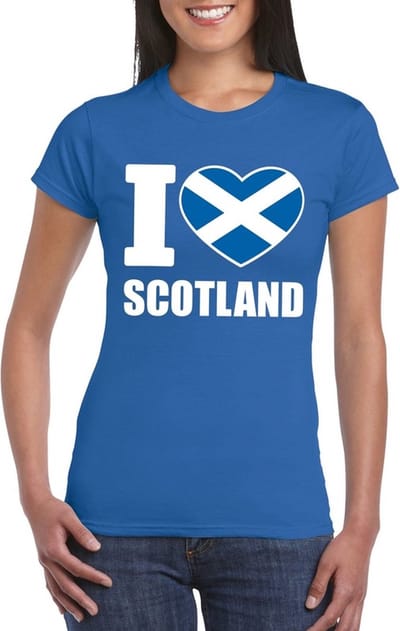 Schotland supporters kleding t-shirt - voor dames - blauw - met vlag kleuren print - korte mouwen S