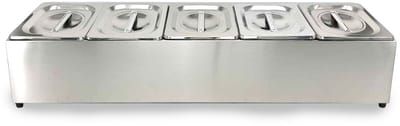 HCB® - Professionele Horeca Bakhouder - 5 x 1/6 GN - RVS / INOX - Incl. gastronorm bakken - Gastronormbak - 22.5x83.5x20 cm (DxBxH) - 4 kg - 7429