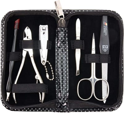 6-delige Manicureset in Kunstleren Etui - Nagelknipper, Vijl, Pincet en Meer