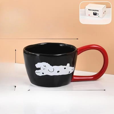 Tasse à Pincer à la Main Grande Oreille Tasse en Céramique Chiot Dessin Animé Tasse à Café Créative Boîte Couleur Tasse Couple Cadeau 340ml