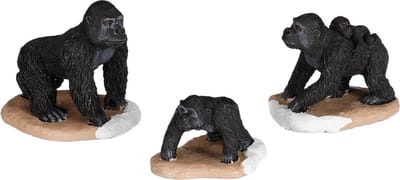 Luville - Gorilla family 3 stuks - l6xb5xh5,5cm - Kersthuisjes & Kerstdorpen