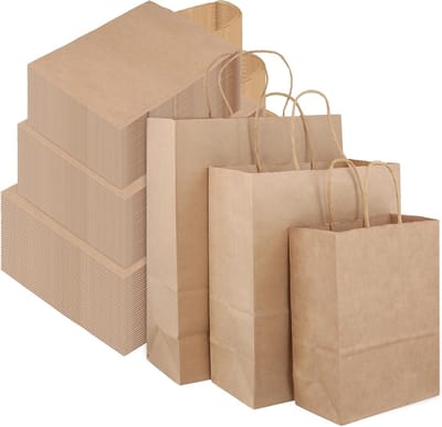 120 Pack Kraft papieren zakken met gedraaide handgrepen, multifunctionele retailverpakking voor winkelen, geschenken en ambachten