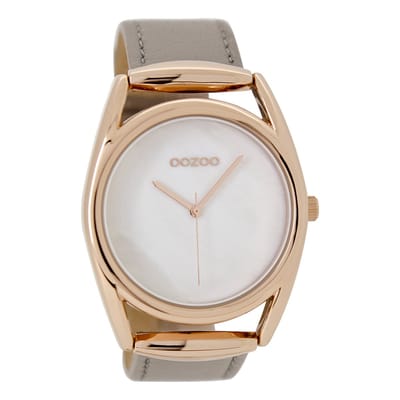 OOZOO Timepieces - Rosé goudkleurige horloge met taupe leren band - C9168