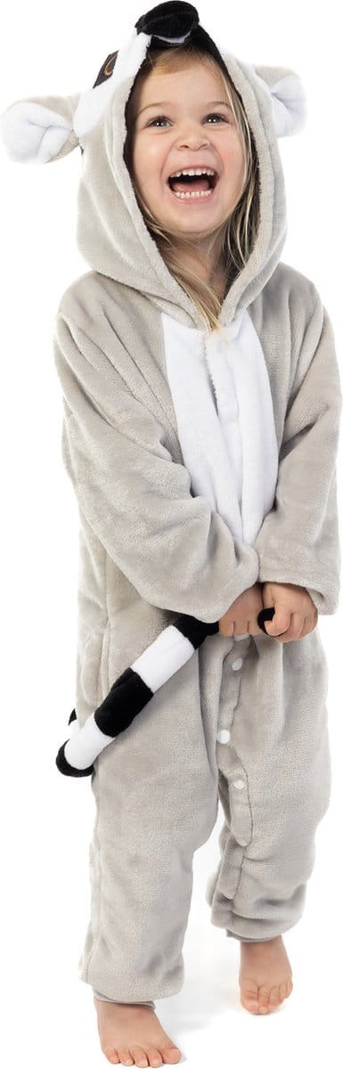 KIMU® Onesie Lemur Ringstaartmaki Baby Pakje - Maat 68-74 - Ringstaartmakipak Kostuum Grijs Pak - Babypakje Boxpakje Kraamkado Boxpakje Festival