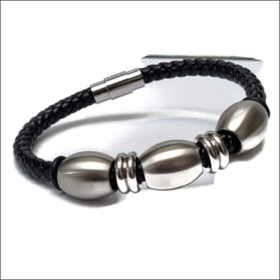 Aramat Jewels | Armbanden | Zwarte Gevlochten Leren Heren Armband – 21cm RVS Magneetsluiting Kraal | | | |6mm | Imitatieleer | Volwassenen | Verkleurd niet