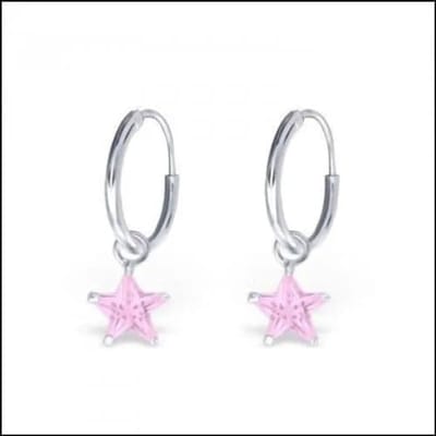 Aramat Jewels | Oorringen | 925 Zilveren Kinder Oorringen Ster Bedel 12mm - Meisje Hoepels | Roze | |2mm | Zilver | Kinderen | Verkleurd niet
