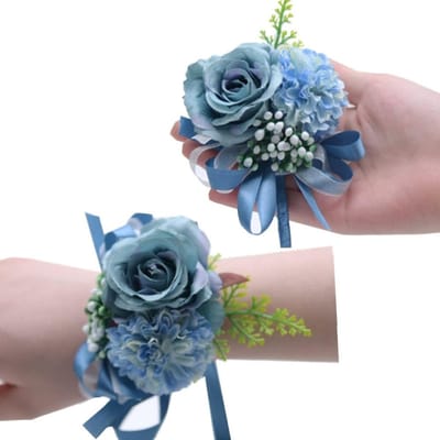 Pols Corsage Set - Bloem Corsage - Bruiloft Decoratie - Handgemaakt Vintage Design - Donkerblauw