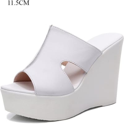 Sandales compensées blanches en cuir véritable pour femme, chaussures d'été épaisses, style urbain 40 white