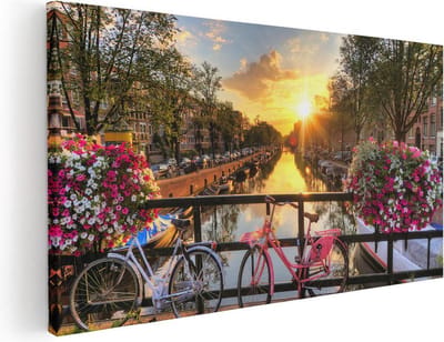 Artaza Canvas Schilderij Amsterdamse Brug Met Zonsopgang - 40x20 - Klein - Foto Op Canvas - Canvas Print