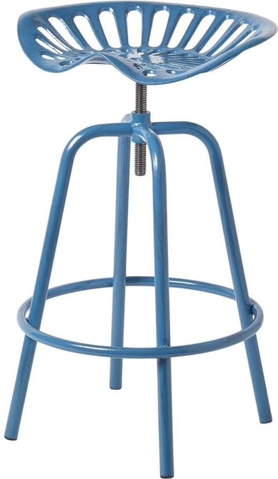 Homescapes - Vintage barkruk tractorzitting in hoogte verstelbaar - 74cm - blauw
