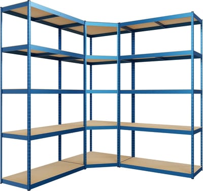 CLP Magazijnstelling 3-delig systeem - 2x rekkensysteem - 1x hoekrek - Stellingkast metaal - Opbergrek - Magazijnrek - blauw