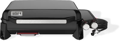 Weber Slate Plancha - 56 cm Bakplaat - Gasbarbecue - 2 Branders - Zwart - Verstelbare poten - Deksel voor bescherming - Bereikt tot 260 °C - Porselein geëmailleerde bakplaat met anti-aanbaklaag