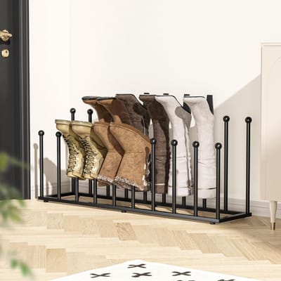 Vrijstaand schoenenrek voor hoge laarzen - Zwart metalen organizer voor slaapkamer, entree en hal, geschikt voor 10 paar schoenen en ruimtebesparend ontwerp
