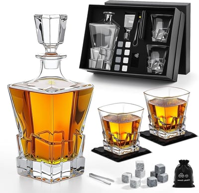 Elegante Whiskey Set met 800 ml Decanteerfles, 2 Glazen, 8 Whisky Stones en Luxe Cadeauverpakking voor Whisky Liefhebbers en Geschenken