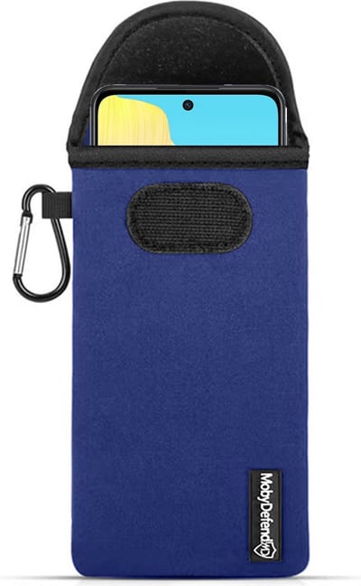 MobyDefend Hoesje - Geschikt voor Oppo A98 - Neopreen Pouch Met Karabijnhaak - Insteek - Riemlus - Blauw