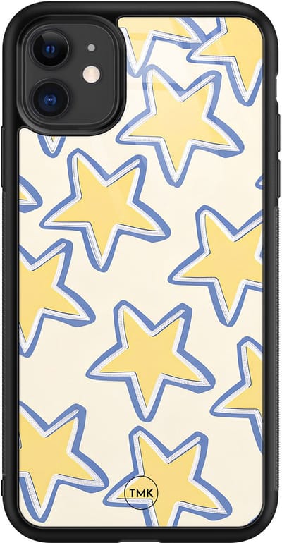 Hoesje geschikt voor Apple iPhone 11 - Retro stars - Blauw, Geel - TPU luxe case (glossy toplaag) - Print - Hardcase backcover zwart