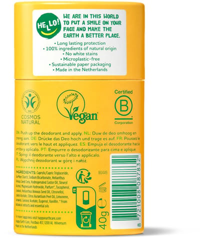 Happy Earth Deodorant Stick Jasmine Ho Wood - 100% Natuurlijke Ingrediënten - 24 uur Bescherming - Aluminiumvrij - Alcoholvrij - Plasticvrij - Vegan - 40g