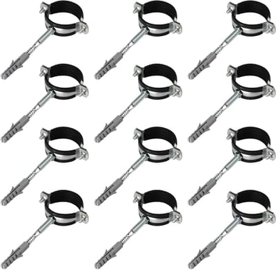 12 Pairs Pipe Klemmen 48-53 mm met M8 Schroeven en Pluggen, Rubber Inleg voor Ventilatiebuizen, Wand- en Vloerklemmen, Slangklemmen voor Bevestiging en Ondersteuning