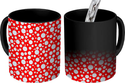 Magische Mok - Foto op Warmte Mokken - Koffiemok - Bubbels - Rood - Stippen - Patroon - Magic Mok - Beker - 350 ML - Theemok