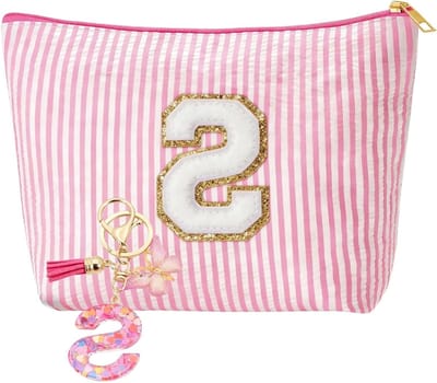 Persoonlijke Make-up Tas met Sleutelhanger en Initialen voor Vrouwen, Perfecte Cadeaus voor Moeders, Vriendinnen en Zussen, Roze, Bohemian Stijl