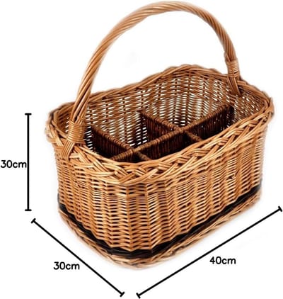 Rieten mand - Flessenmand mand - Flessen vervoeren - Handgemaakt stabiel - 40x30x30 cm - Natuurlijk