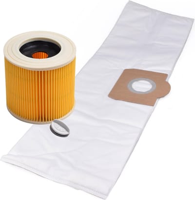 Geschikt voor KARCHER. VOORDEELPAK 10 stuks. Stofzuigerzakken Synthetisch en Patroonfilter voor WD3, MV3. COVAKO Merk