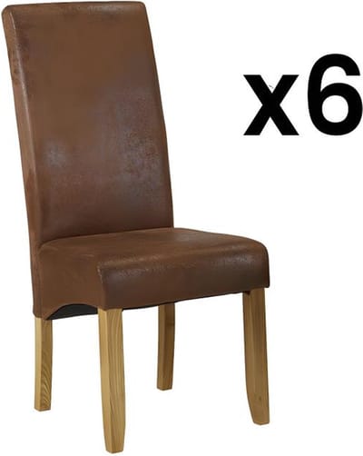 Vente-unique Set van 6 stoelen SANTOS - microvezel met verouderde lederlook - licht houten poten