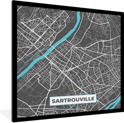 Fotolijst incl. Poster - Frankrijk - Sartrouville - Stadskaart - Kaart - Plattegrond - 40x40 cm - Posterlijst