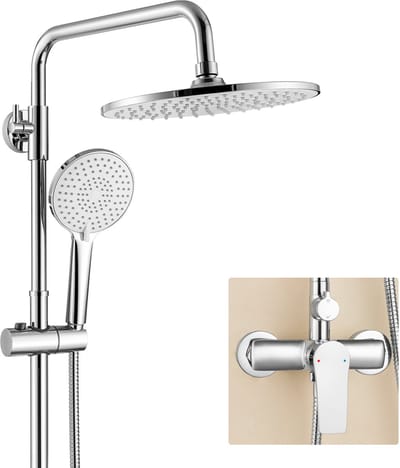 Auralum Max Douchesysteem - Compleet Doucheset - Regendouche en 3 standen Handdouche - Verstelbare Hoogte 93-130 cm - Wandmontage - Waterbesparend - Chroom