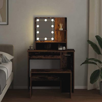LED Verlichte Make-up Tafel Set - Dresser met Oude Houten Kleur